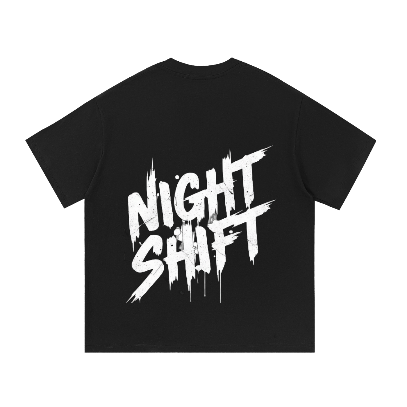 Black F3THY Night Shift Oversized Tee by ODMPOD, showing a relaxed fit casual t-shirt with a bold graphic front design.