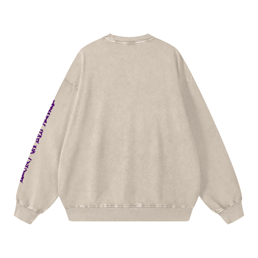 ODMPOD F3THY “Frenzy” Snow Washed Crewneck Sweatshirt, soft fabric, relaxed fit, navy color, casual streetwear style