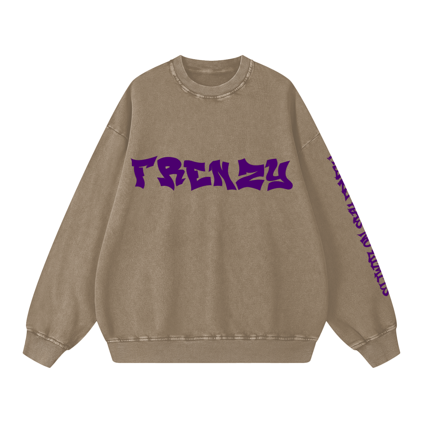 ODMPOD F3THY “FRENZY” Snow Washed Crewneck Sweatshirt, front view showcasing soft fabric and relaxed fit.