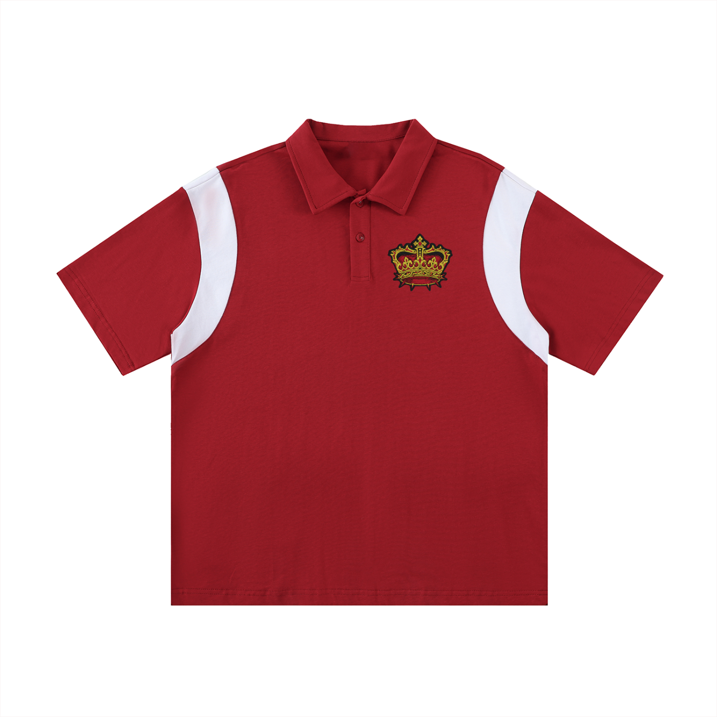 ODMPOD F3THY contrast panel front print oversized cotton polo shirt, black with bold graphic design and relaxed fit.