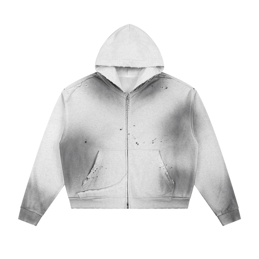 F3THY Sunfade Frayed Raw Edge Zip Hoodie