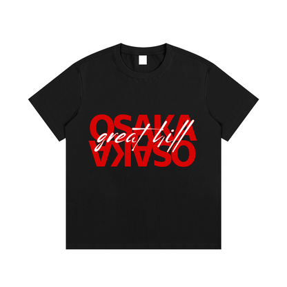 ODMPOD F3THY Osaka great hill front and back print T-shirt in black, blue, and green with bold hill design