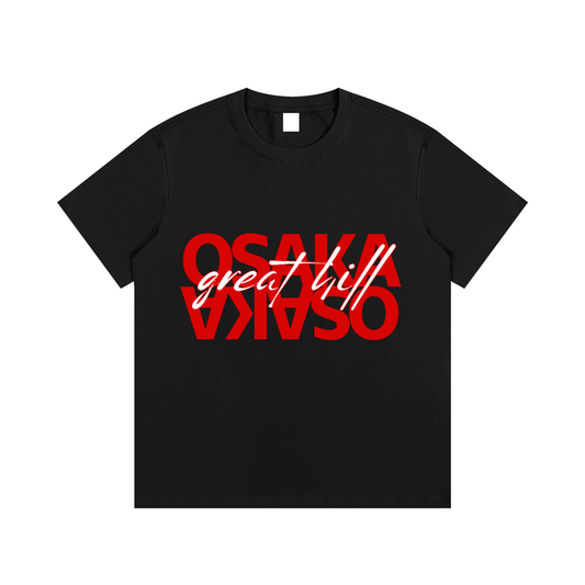 ODMPOD F3THY Osaka great hill front and back print T-shirt in black, blue, and green with bold hill design