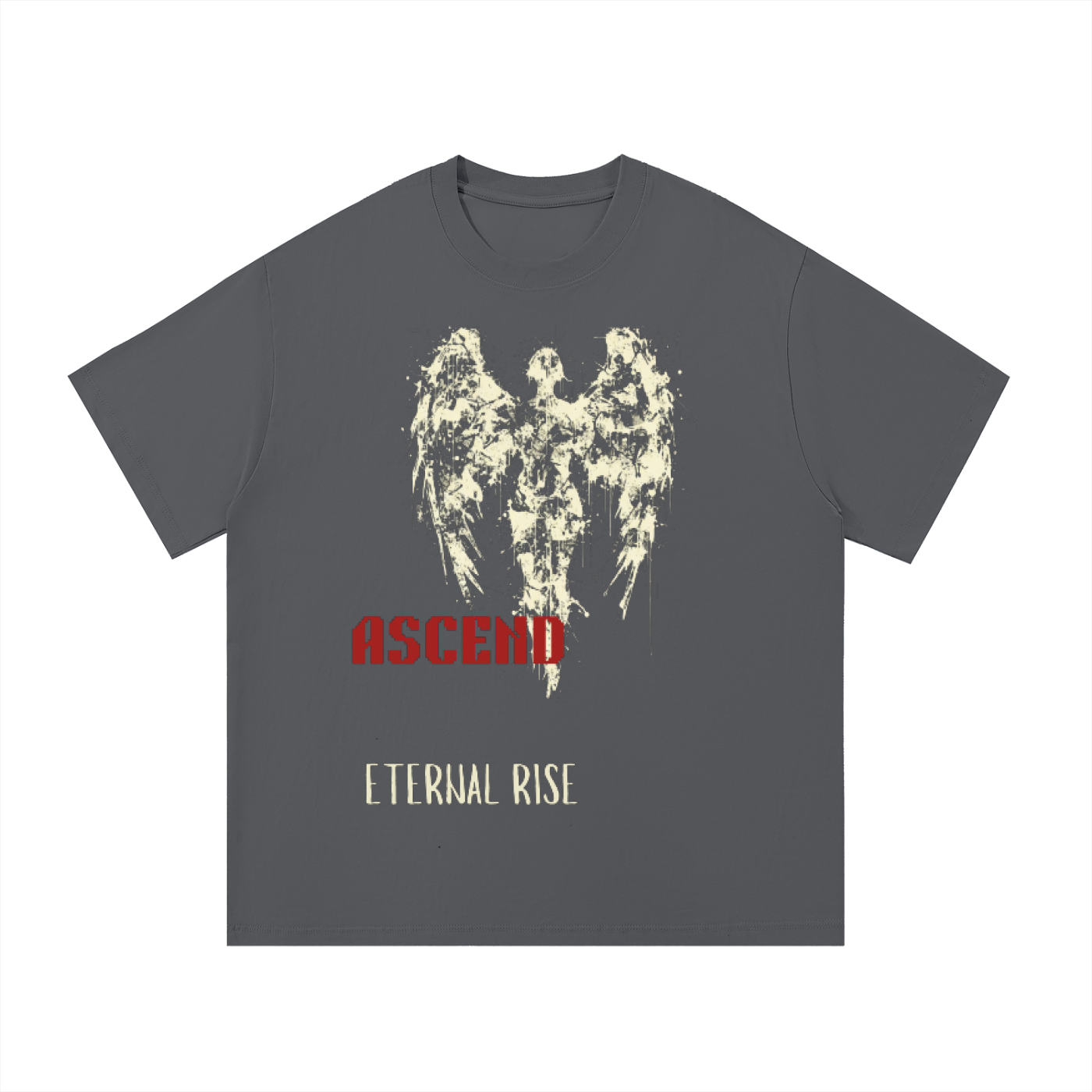 ODMPOD F3THY 'Ascend Beyond The Mortal' T-shirt with front and back print featuring artistic design and bold text.