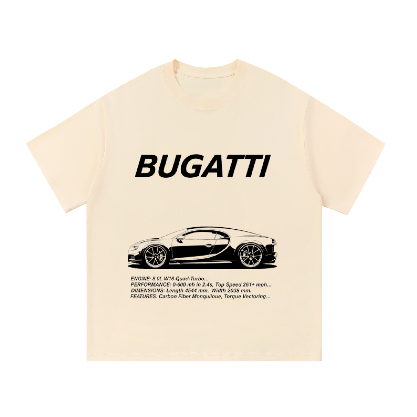 ODMPOD F3THY Bugatti Chiron T-shirt featuring a sleek design with Bugatti logo and Chiron graphic on soft fabric.