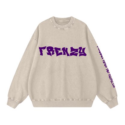 ODMPOD F3THY “FRENZY” snow washed crewneck sweatshirt in gray, featuring a relaxed fit and soft, washed cotton fabric.