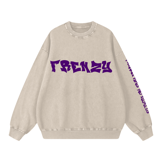 ODMPOD F3THY “FRENZY” snow washed crewneck sweatshirt in gray, featuring a relaxed fit and soft, washed cotton fabric.
