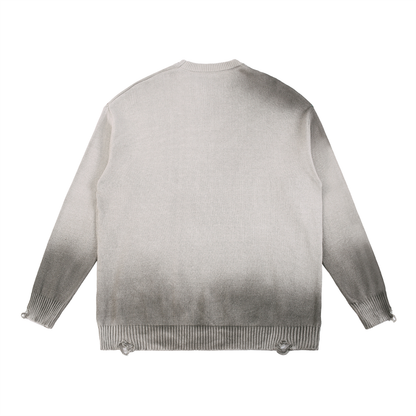 ODMPOD F3THY Sun Fade distressed ripped crewneck sweatshirt with streetwear style and faded design, shown in the product image.