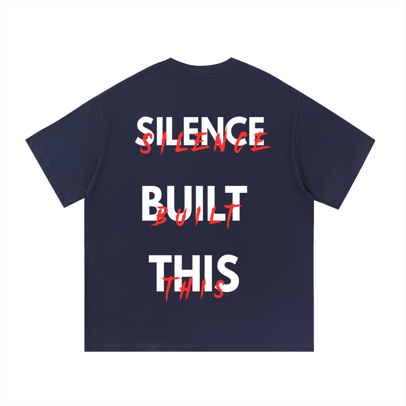 ODMPOD F3THY “Silence Built This” front and back print t-shirt showcasing bold graphic designs on soft fabric.