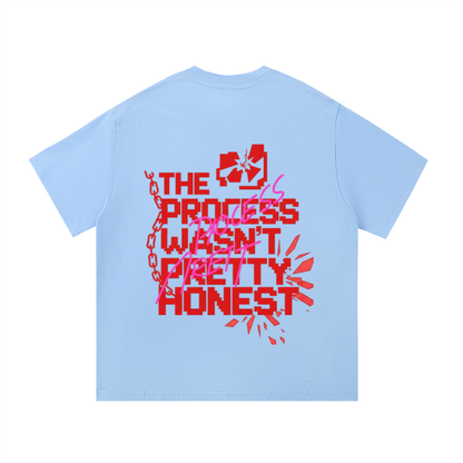 ODMPOD F3THY "Trust the Process" quote print in black, white, and apricot, featuring front and back design on paper.