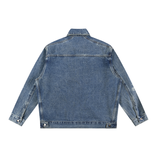 F3THY Vintage Wash Loose Fit Denim Zip Jacket
