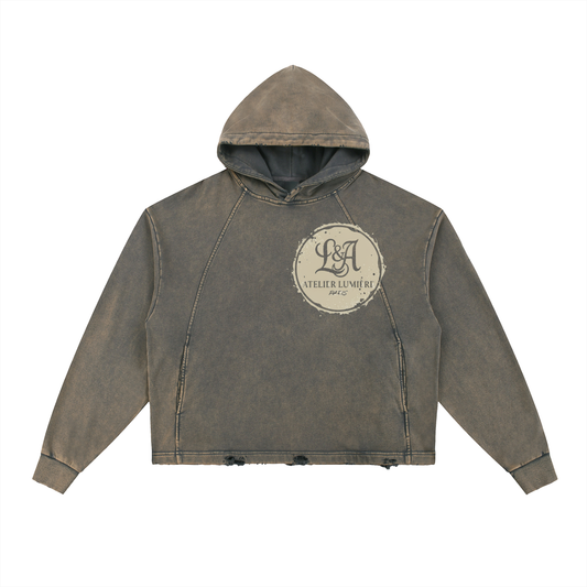 ODMPOD F3THY Reverie Couture Paris washed hoodie with frayed hem, featuring a casual fit and soft fabric in a trendy design.