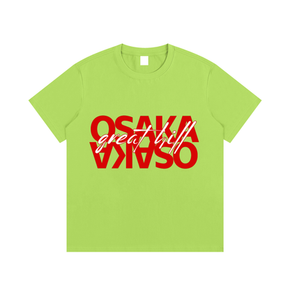 ODMPOD F3THY Osaka great hill T-shirt with front and back print in black, blue, and green, featuring a bold mountain design.