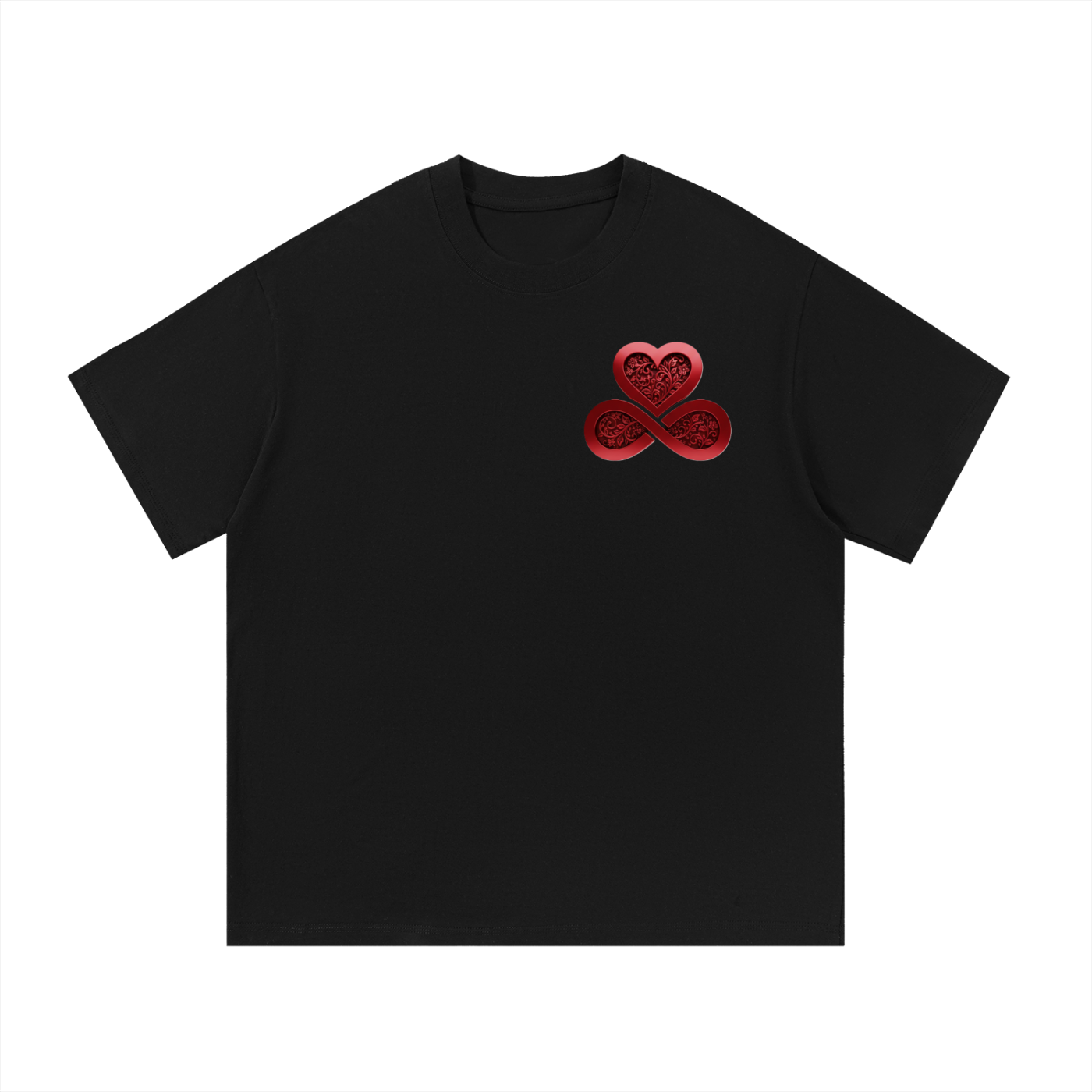 F3THY Red Infinite Heart Filigree Chest Logo Tee