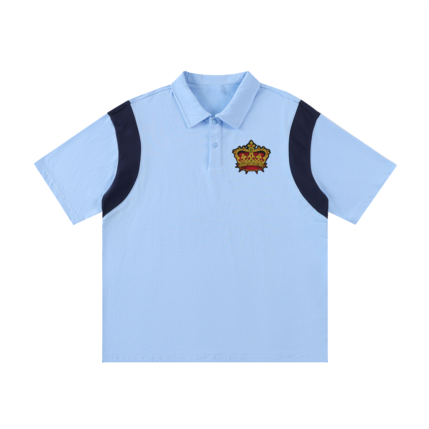 ODMPOD F3THY contrast panel front print oversized cotton polo shirt, showing the bold design and relaxed fit.