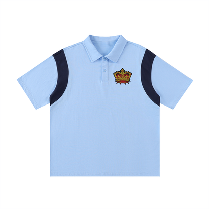 ODMPOD F3THY contrast panel front print oversized cotton polo shirt, showing the bold design and relaxed fit.