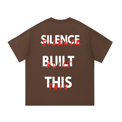 ODMPOD F3THY "Silence Built This" front and back print T-shirt showing bold text designs on a casual black tee.