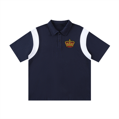 ODMPOD F3THY contrast panel front print oversized cotton polo shirt, showing bold design and relaxed fit.