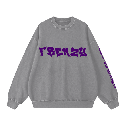 ODMPOD F3THY “FRENZY” Snow Washed Crewneck Sweatshirt, front view showing soft fabric and casual fit