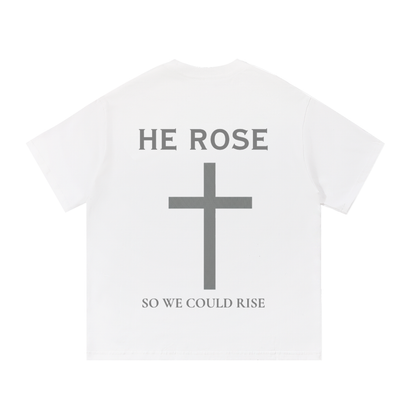 ODMPOD F3THY risen. T-shirt featuring bold graphic design, black fabric, and comfortable fit, perfect for casual wear.