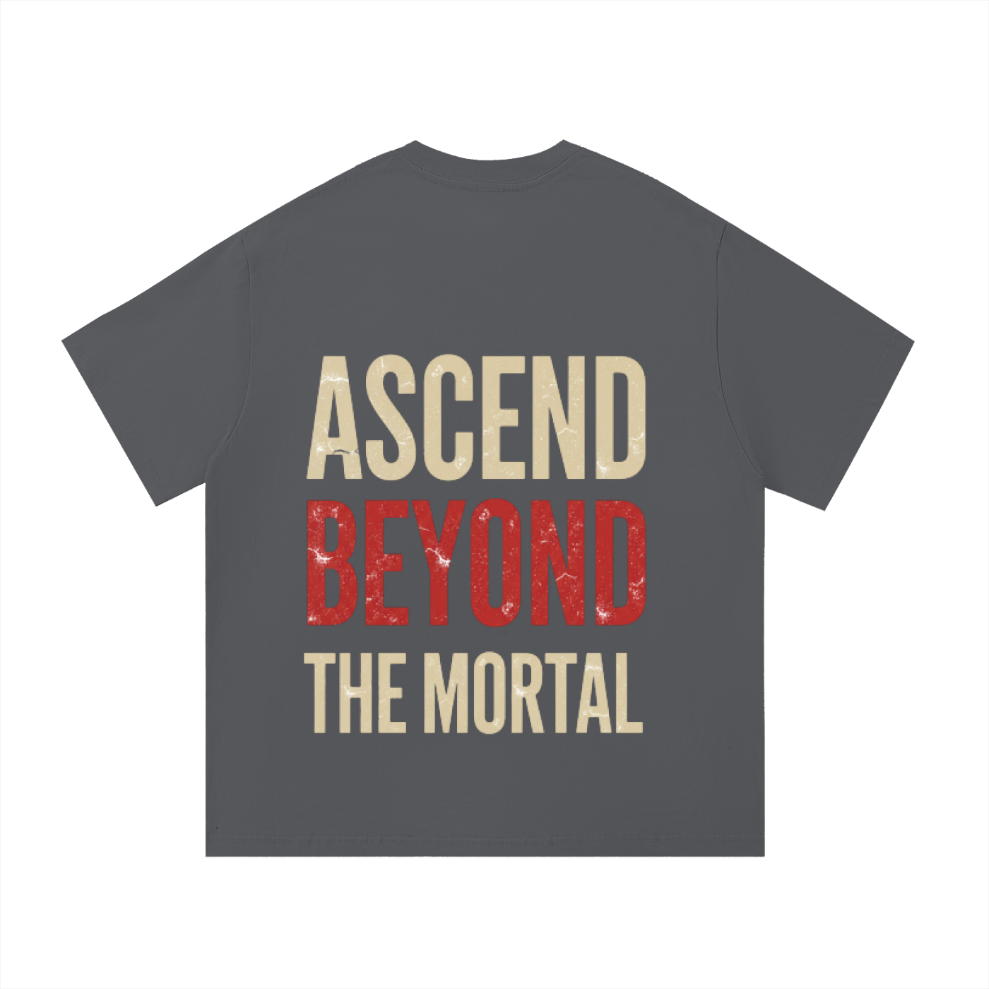 ODMPOD F3THY 'Ascend Beyond The Mortal' T-shirt with front and back print, featuring a bold graphic design on black fabric.