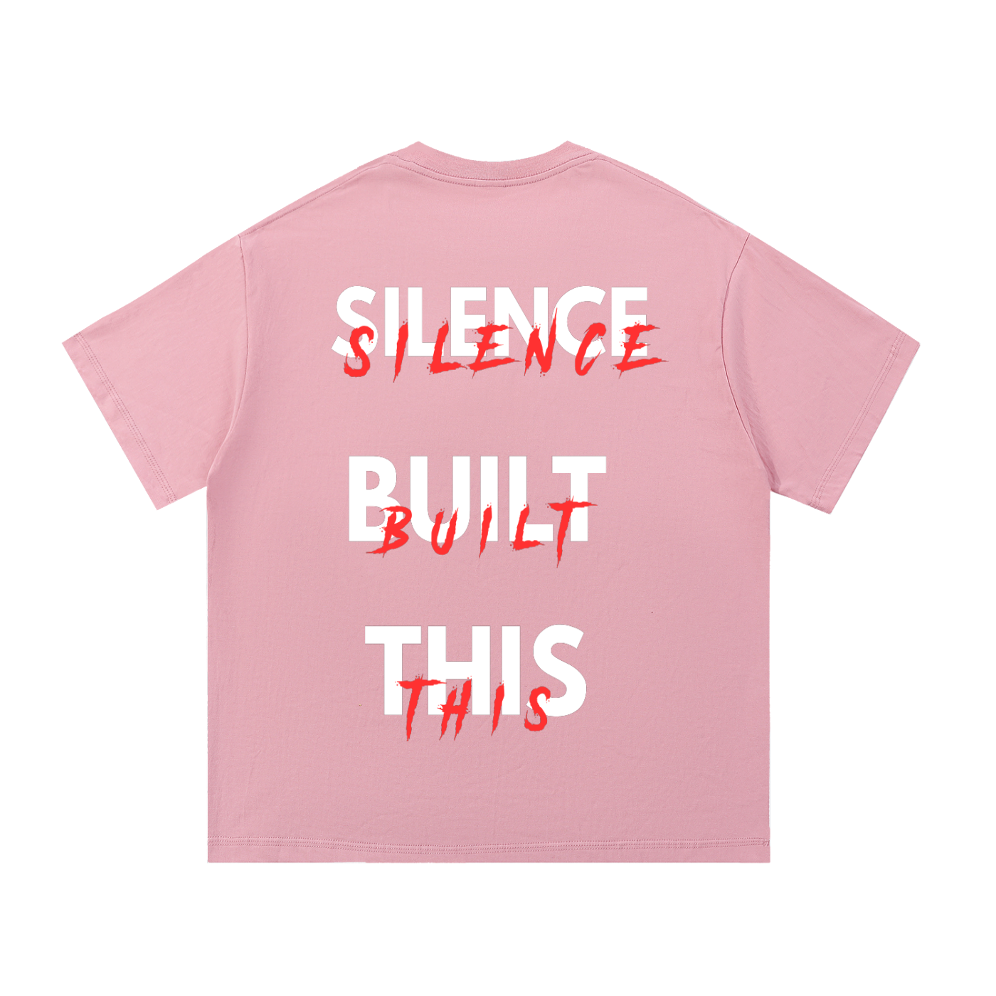 ODMPOD F3THY "Silence Built This" front and back print T-shirt displayed with bold graphic design and casual fit.