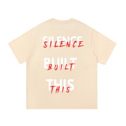 ODMPOD F3THY "Silence Built This" front and back print graphic tee, casual cotton t-shirt with bold design, men's or women's fashion.