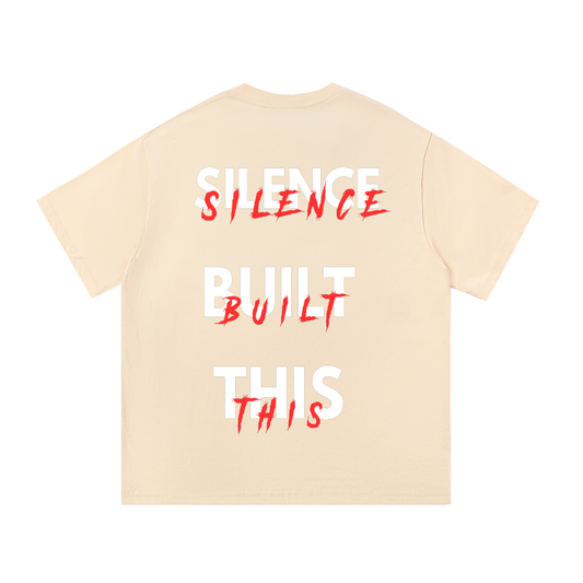 ODMPOD F3THY "Silence Built This" front and back print graphic tee, casual cotton t-shirt with bold design, men's or women's fashion.