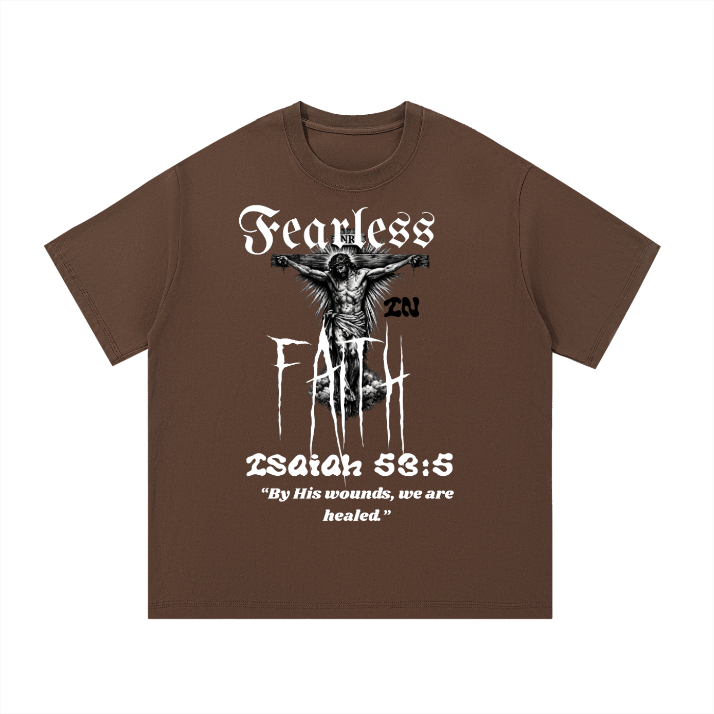 ODMPOD Fearless Faith T-shirt with front and back printed design, featuring bold text and graphic artwork on soft fabric.