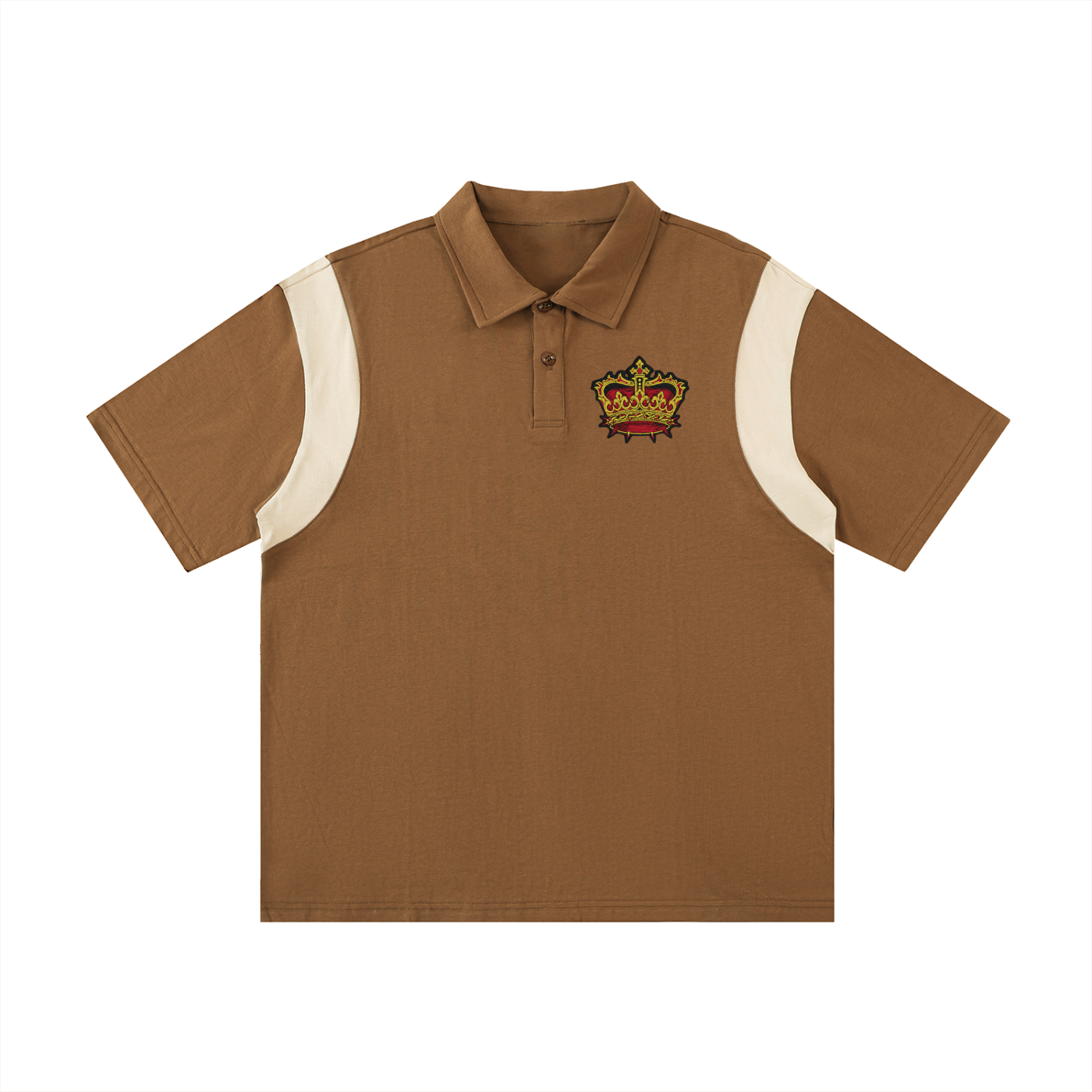 ODMPOD F3THY Contrast Panel Front Print Oversized Cotton Polo shirt, featuring bold front design and comfortable fit.