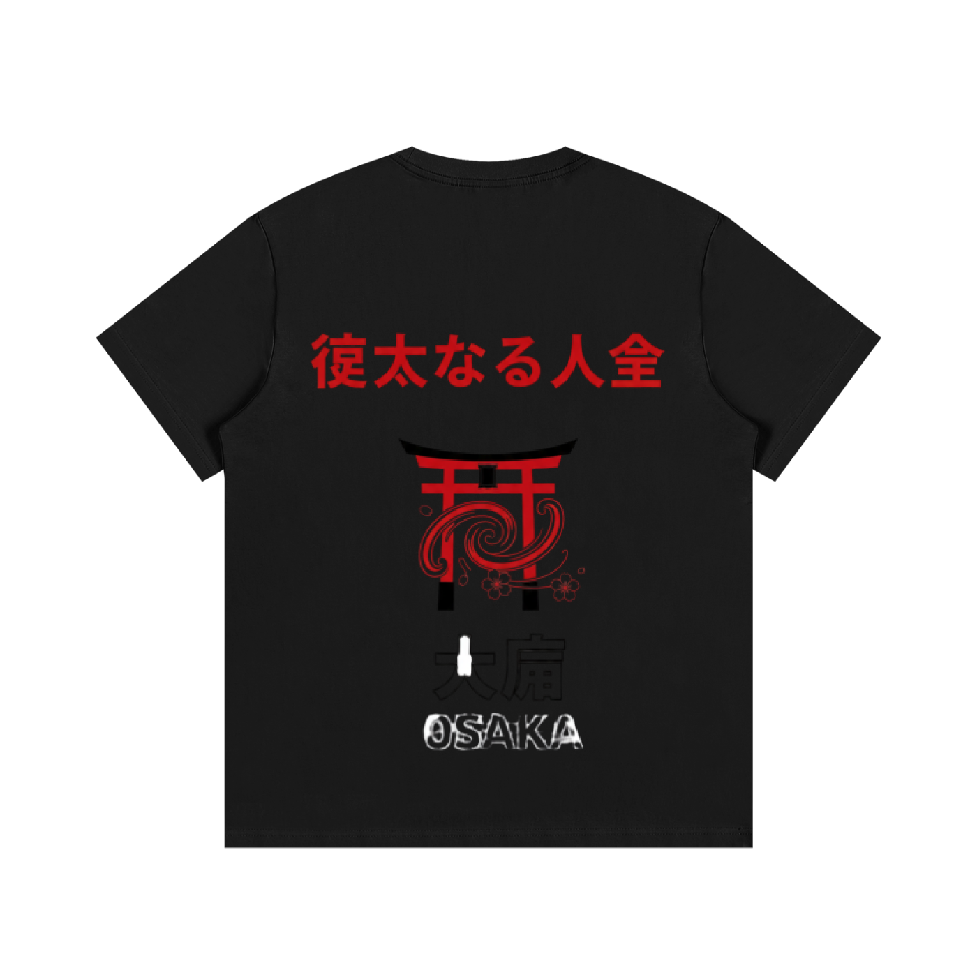 ODMPOD F3THY Osaka great hill T-shirt in black with blue and green front and back print, showcasing vibrant mountain design.