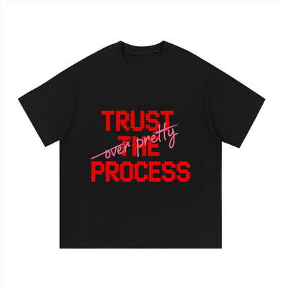 Black, white, and apricot F3THY “Trust the Process” quote print by ODMPOD, showing front and back views of the wall art.