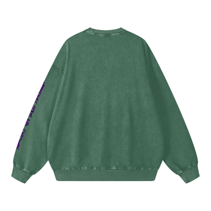 ODMPOD F3THY “FRENZY” snow washed crewneck sweatshirt, soft fabric, casual fit, featuring distinctive design details.