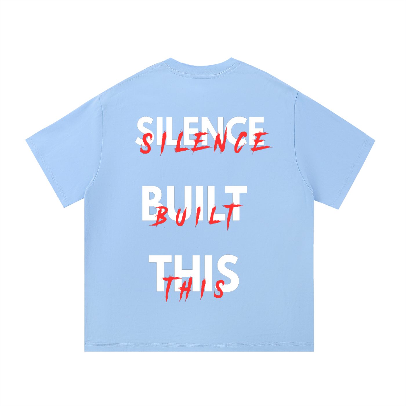 ODMPOD F3THY "Silence Built This" front and back print tee, casual men's t-shirt with bold graphic design, black fabric.