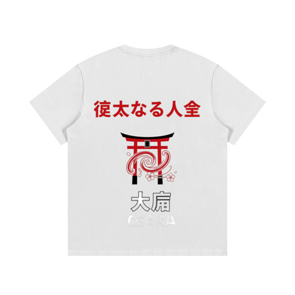 ODMPOD F3THY Osaka great hill T-shirt in black, blue, and green with front and back print, casual streetwear style