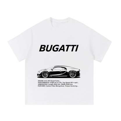 Black Bugatti Chiron T-shirt by ODMPOD featuring a detailed graphic of the luxury car on the front.