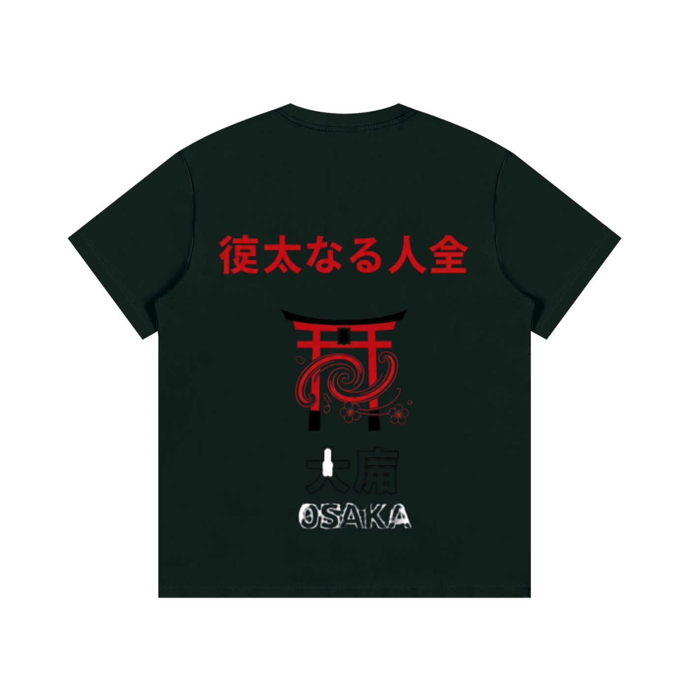 ODMPOD F3THY Osaka Great Hill T-shirt with front and back prints in black, blue, and green colors.